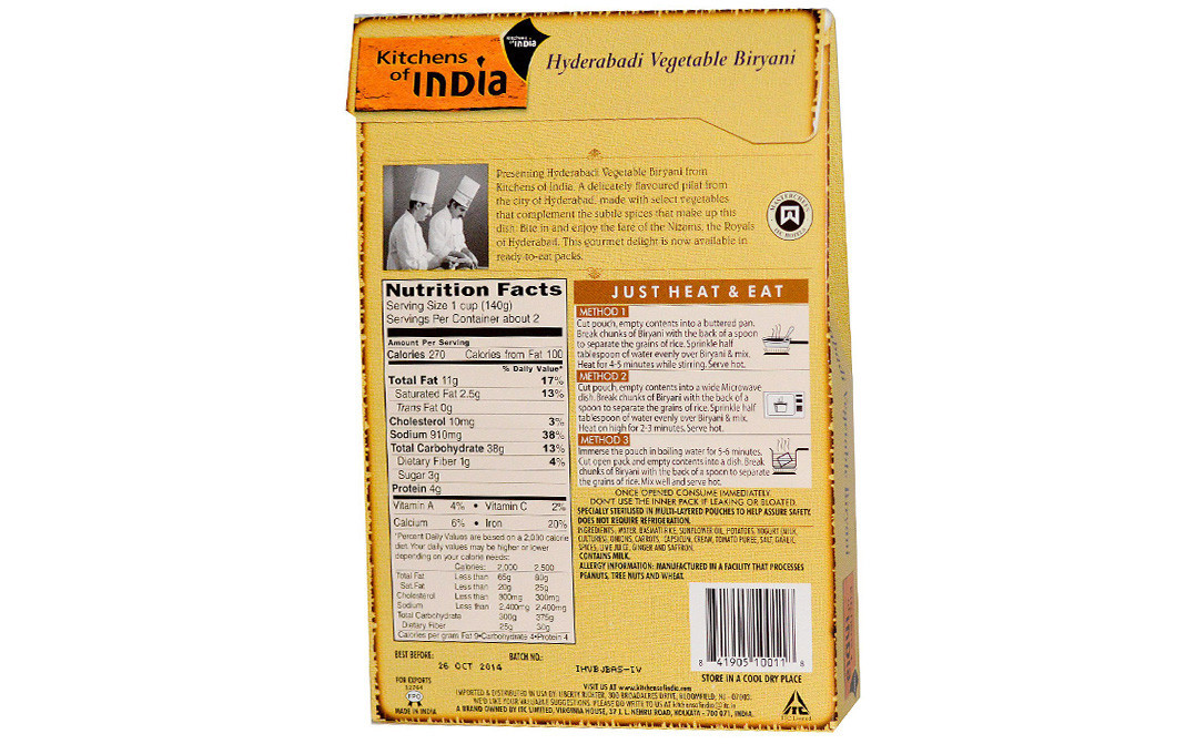 Kitchens Of India Basmati Rice Pilaf With Vegetables Hyderabadi Vegetable Biryani   Box  250 grams